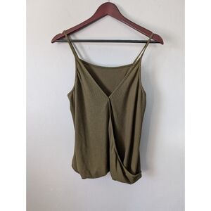 Shein Vneck Olive Green Bubble Hem Crossover Tank Top Size Large